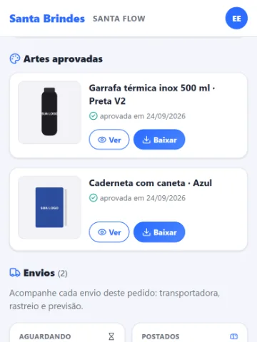 Santa Flow no celular: artes aprovadas da garrafa e da caderneta