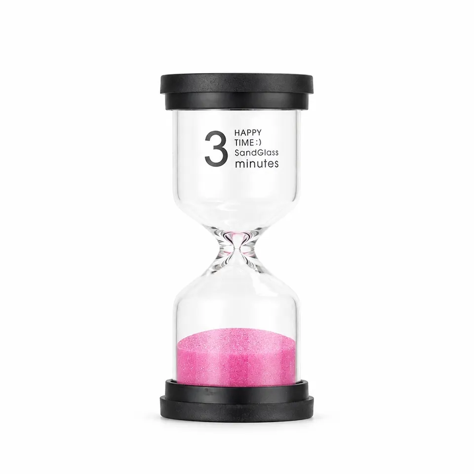 Ampulheta vidro areia rosa 3 min na cor rosa