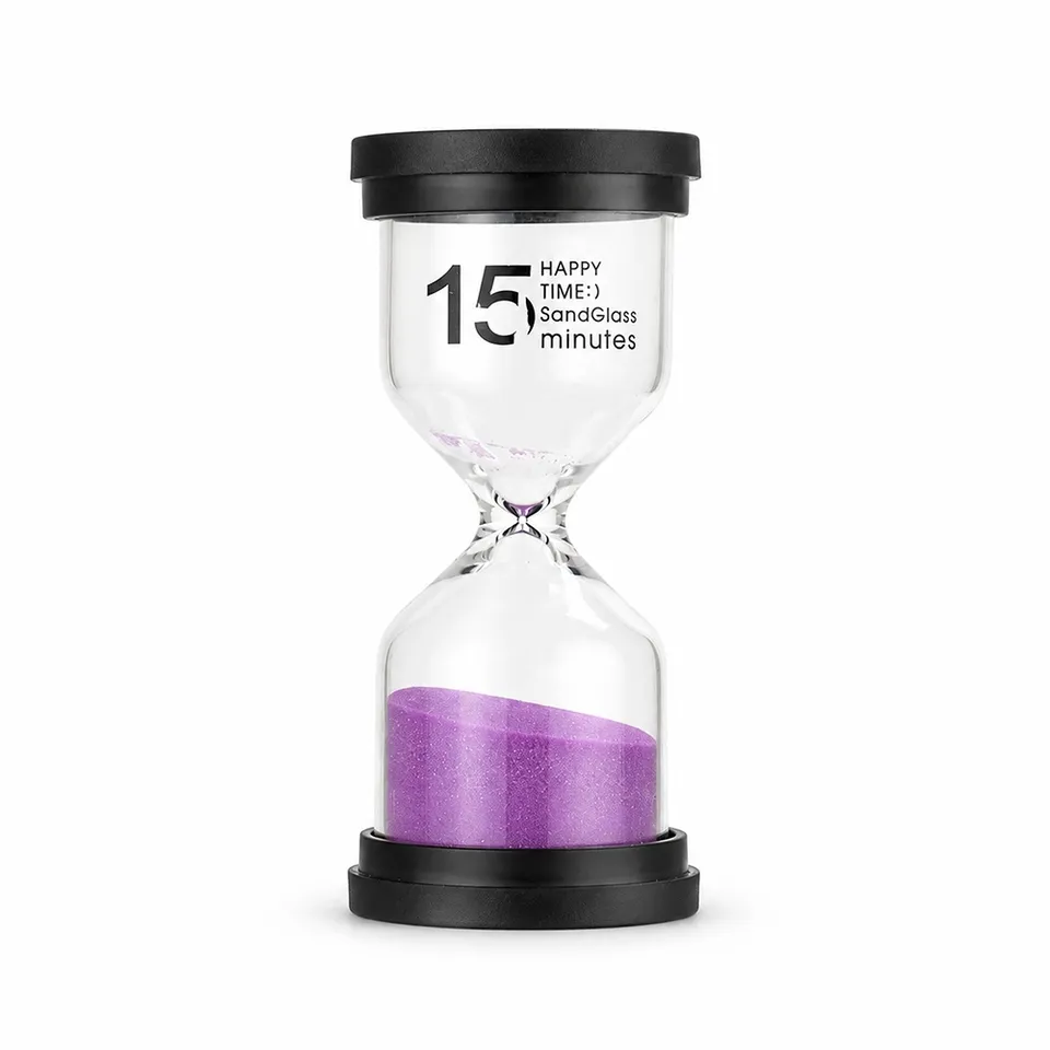 Ampulheta vidro areia roxa 15 min na cor roxo