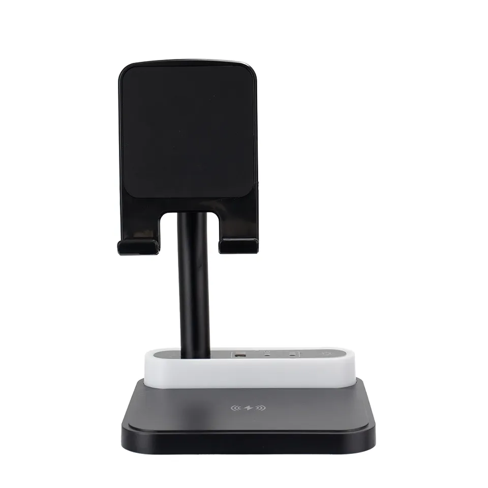 Base de carregamento com suporte celular e luminária na cor preto