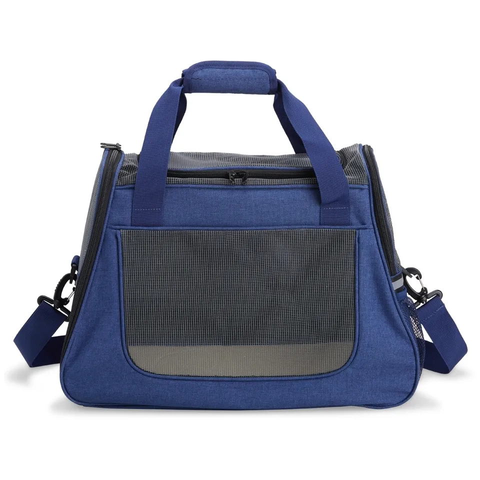 Bolsa para transporte de pet personalizada com alça transversal na cor azul