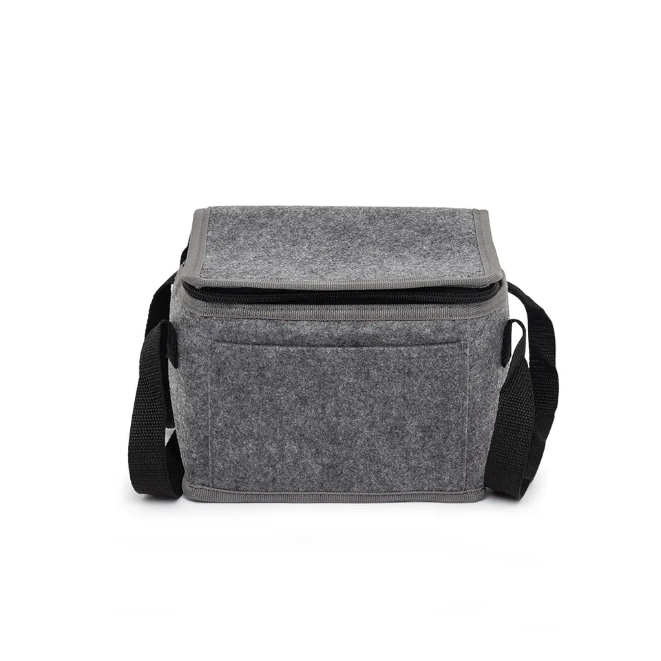 Bolsa térmica personalizada 6 litros com bolso frontal na cor cinza