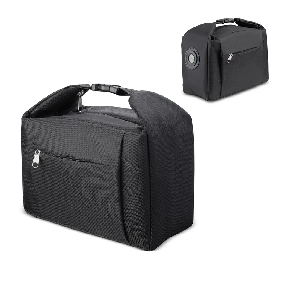 Bolsa térmica personalizada 6 litros impermeável com bolso frontal 19 × 26 cm na cor preto