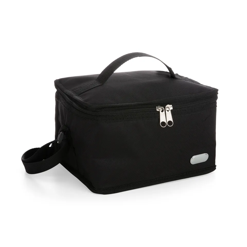 Bolsa térmica personalizada 6 litros com plaquinha na cor preto