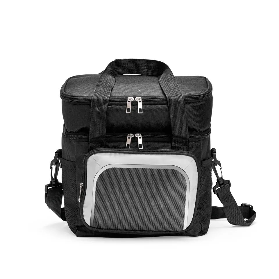 Bolsa térmica dupla personalizada 12 litros impermeável com compartimentos na cor preto