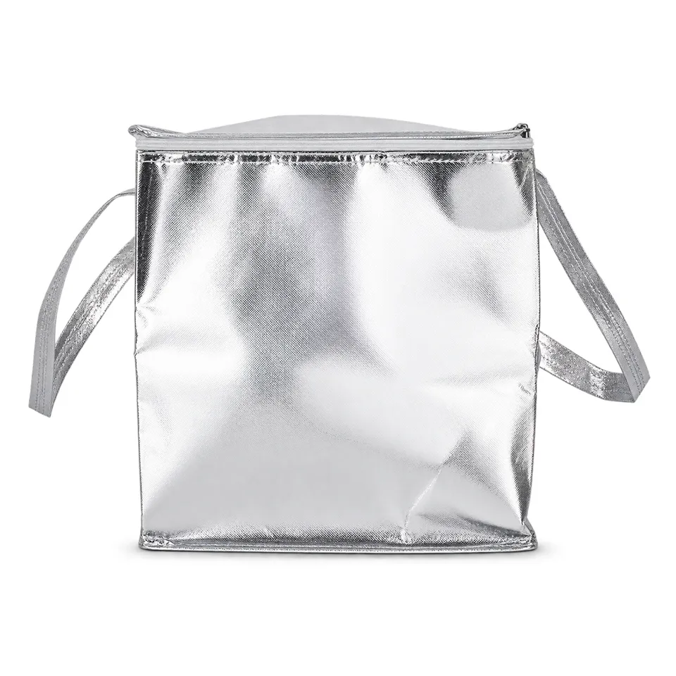 Bolsa TNT metalizada personalizada 36 × 35 cm na cor prata