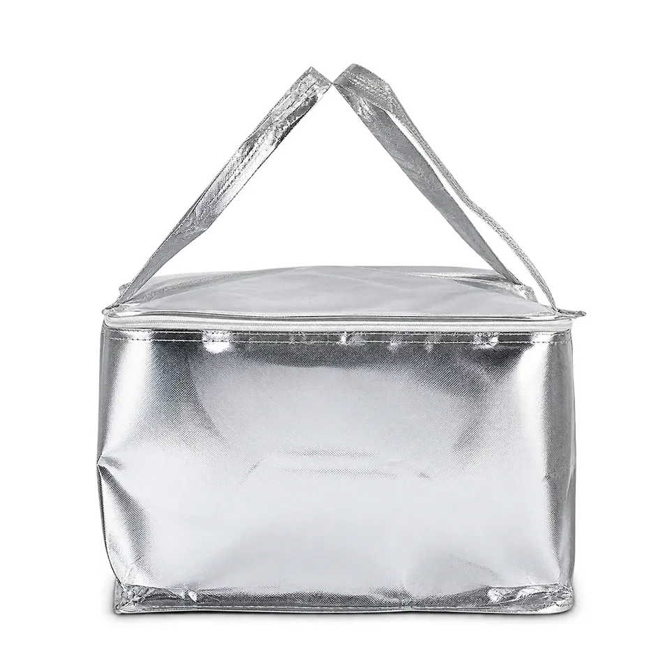 Bolsa TNT metalizada personalizada 23,5 × 35 cm na cor prata
