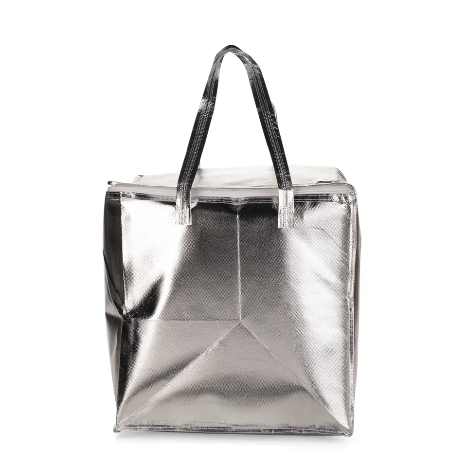 Bolsa TNT metalizada personalizada 43,5 × 40 cm na cor prata