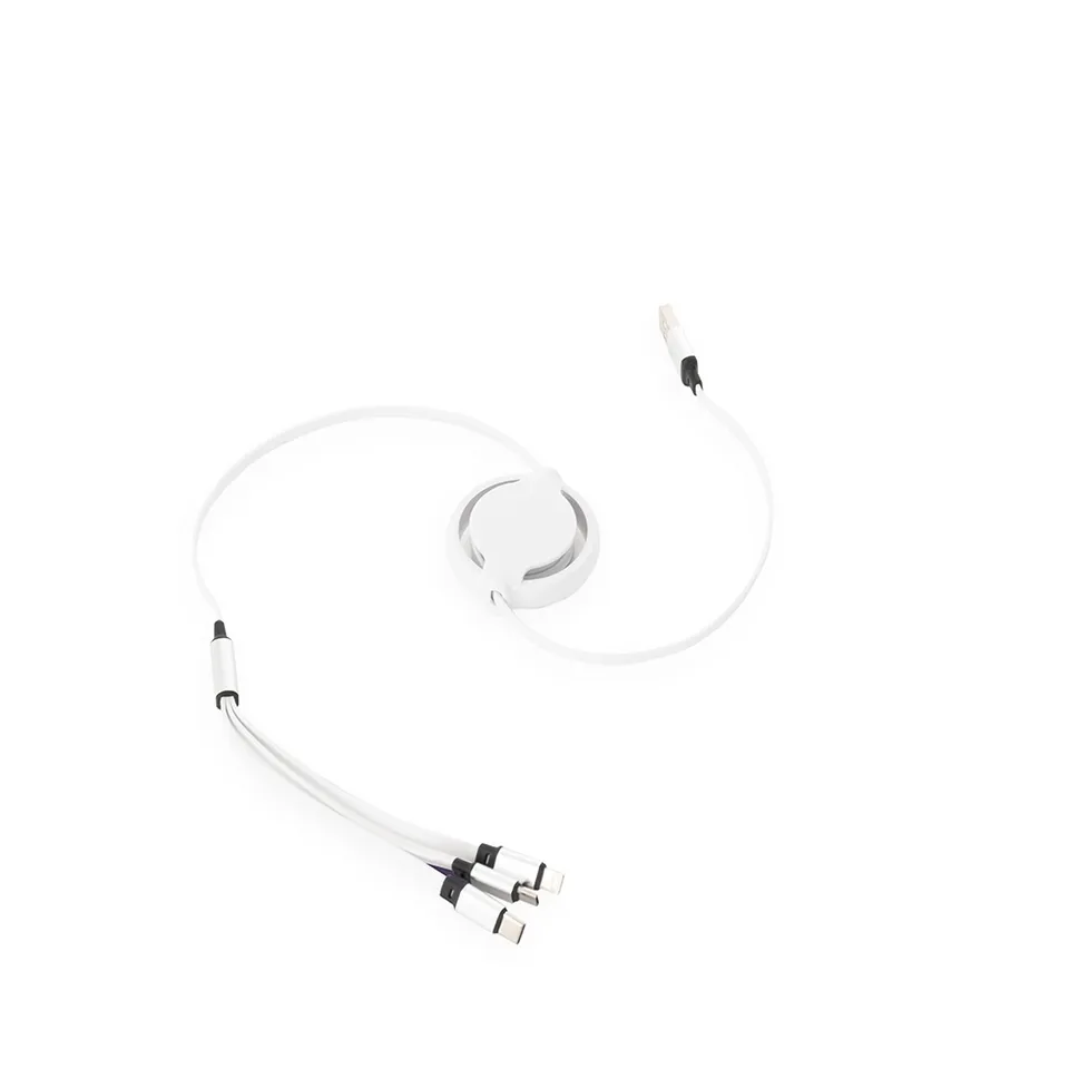 Cabo de dados retrátil 3 em 1 personalizado na cor branco