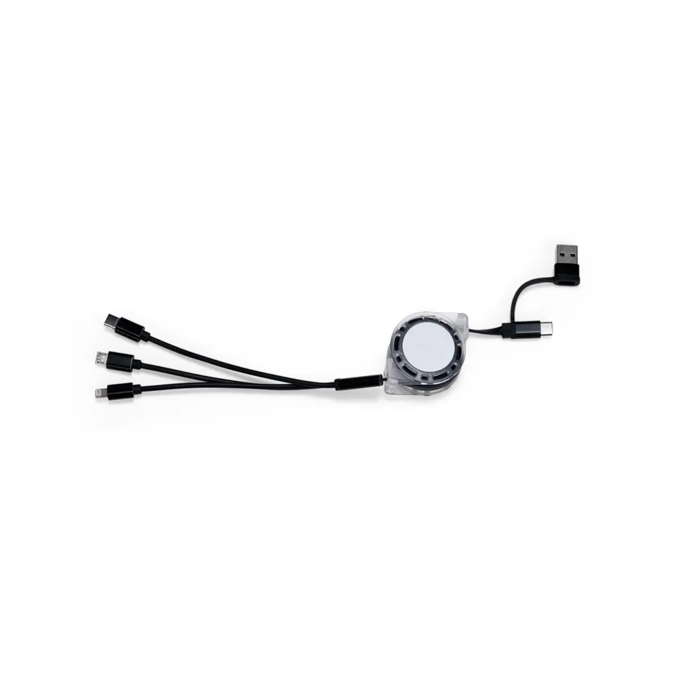 Cabo USB retrátil 3 em 1 personalizado 25,2 × 4,1 cm na cor preto