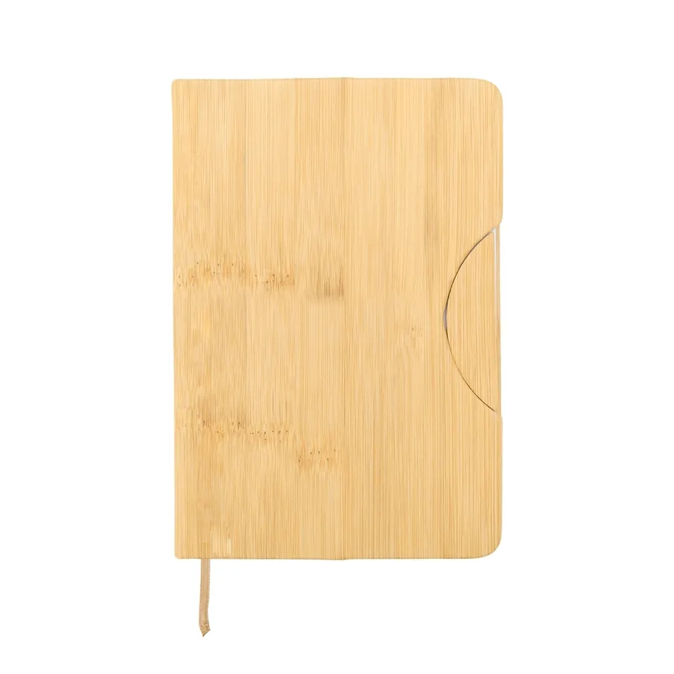 Caderneta personalizada com suporte celular na cor bambu