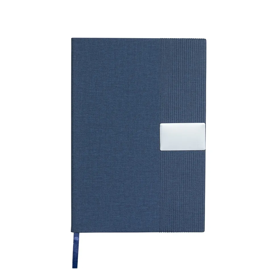 Caderneta de couro sintético personalizada 96 folhas com pauta 21,1 × 14,6 cm na cor azul