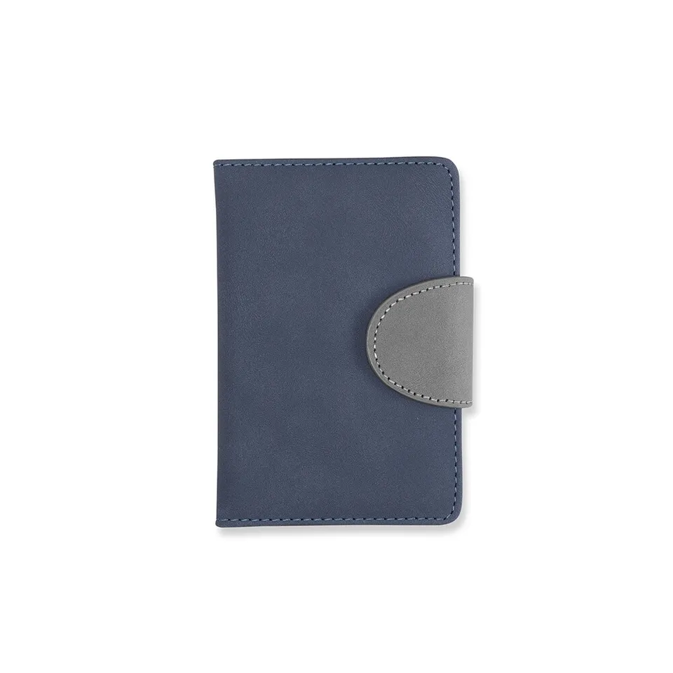 Caderneta de couro sintético personalizada 96 folhas com pauta 14,2 × 9,9 cm na cor azul