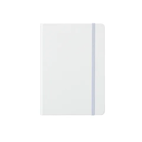 Caderneta tipo moleskine de couro sintético personalizada 80 folhas com pauta branco