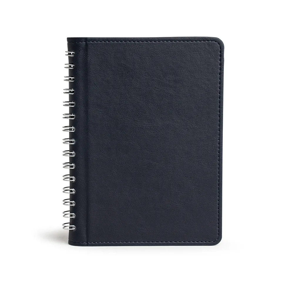 Caderneta de couro sintético personalizada 100 folhas com pauta na cor azul