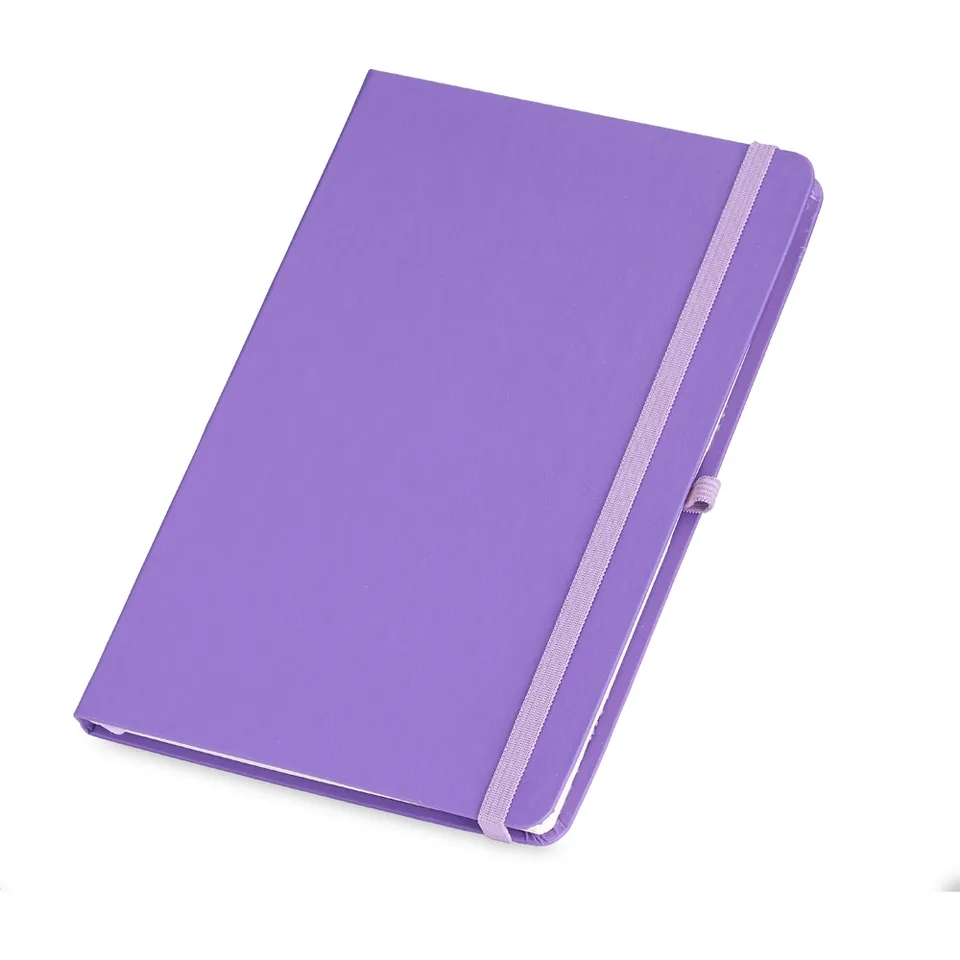 Caderneta de couro sintético personalizada 80 folhas com pauta na cor roxo