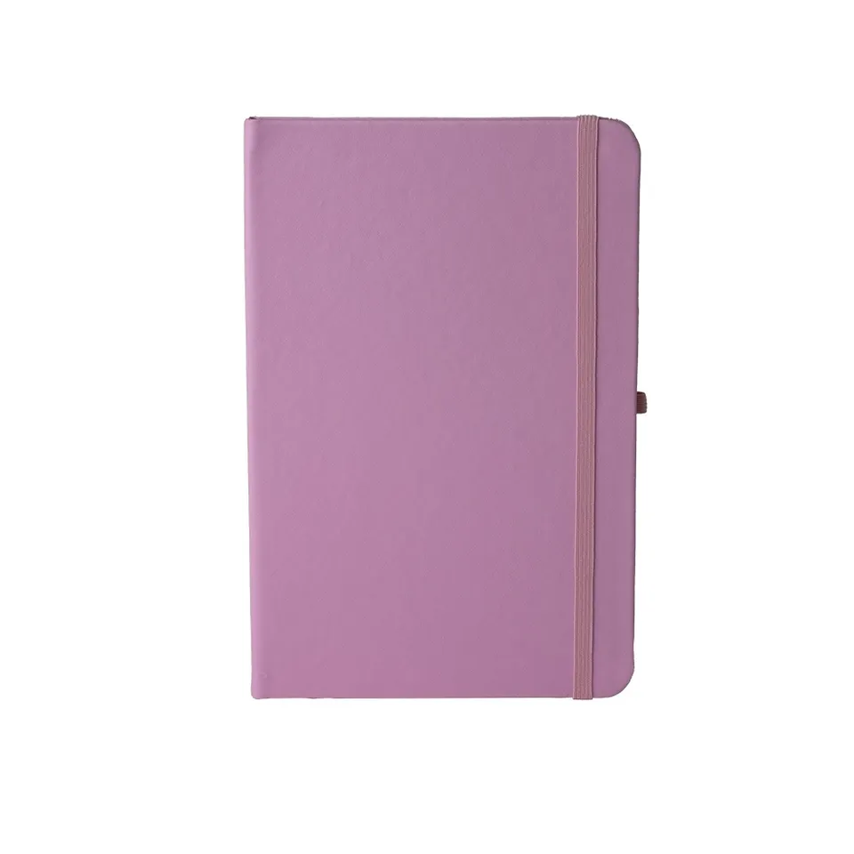 Caderneta de couro sintético personalizada 80 folhas com pauta 21,1 × 13,9 cm na cor rosa