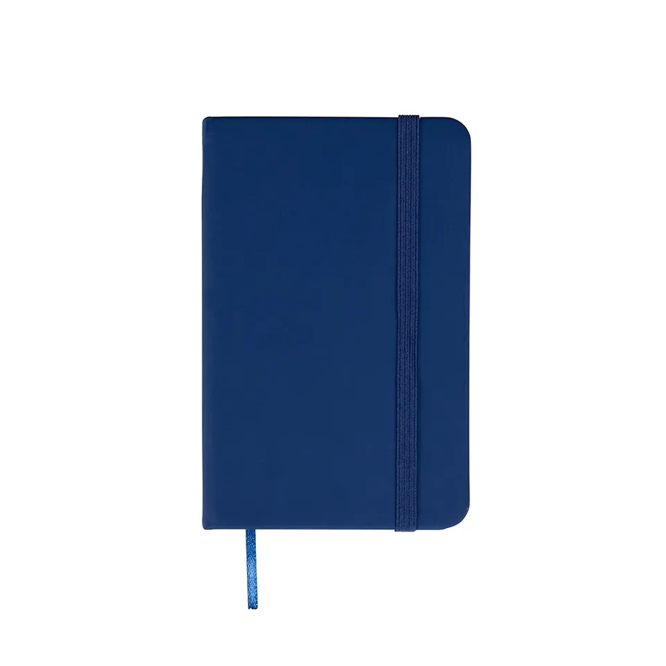 Caderneta emborrachada personalizada 80 folhas com elástico sem pauta 14 × 9 cm na cor azul