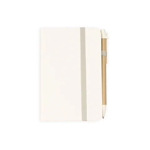 Caderneta tipo moleskine de palha de trigo personalizada com caneta branco