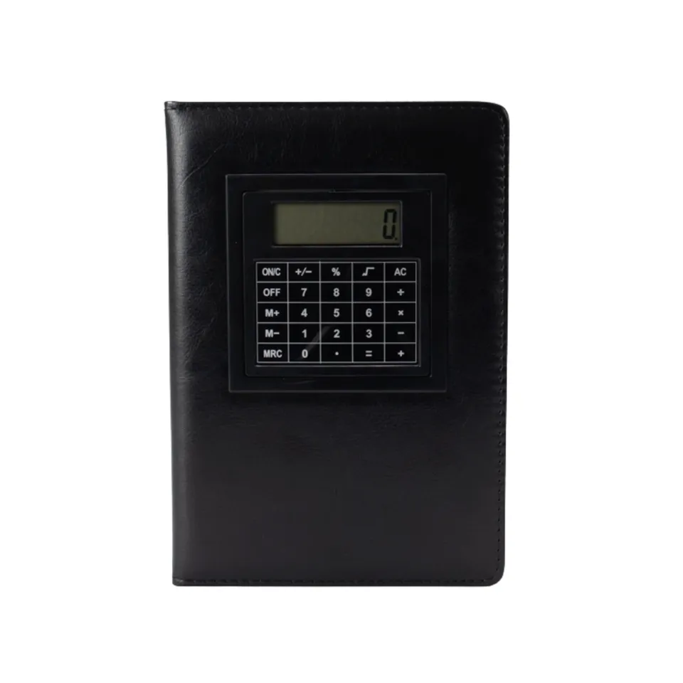 Caderneta de PU personalizada com calculadora na cor preto