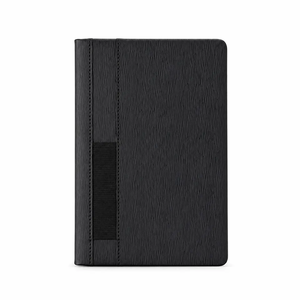 Caderneta de PU personalizada 96 folhas com pauta 21,1 × 14,6 cm na cor preto