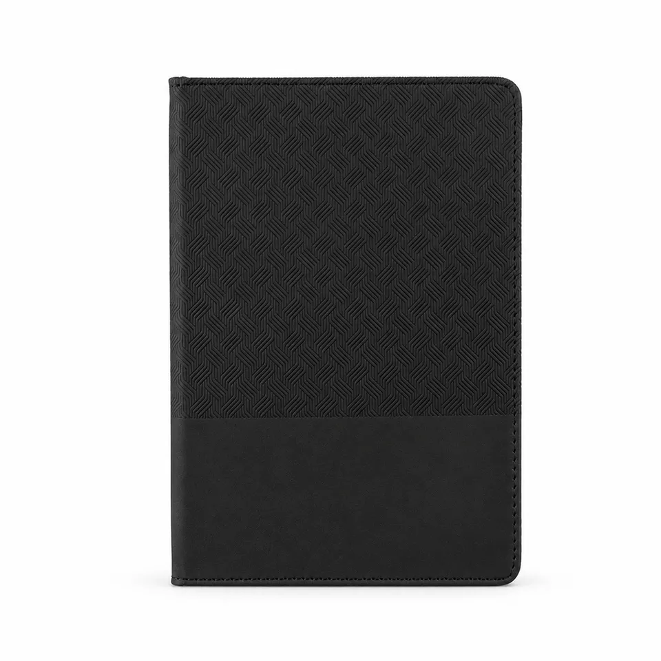 Caderneta de PU personalizada 96 folhas com pauta 21,1 × 14,5 cm na cor preto