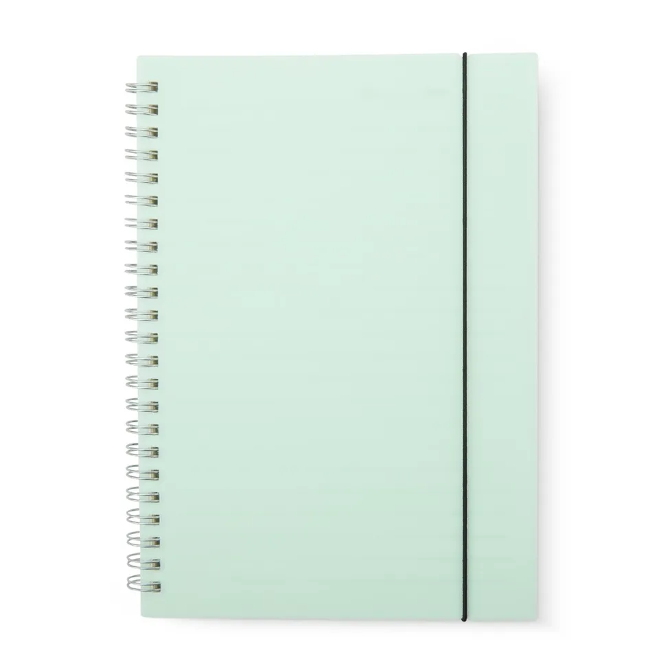 Caderno A5 plástico personalizado 80 folhas com pauta na cor verde