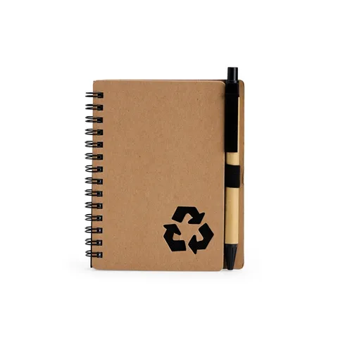 Caderno ecológico personalizado 70 folhas com caneta e pauta 14 × 10,5 cm (cód. 18936)