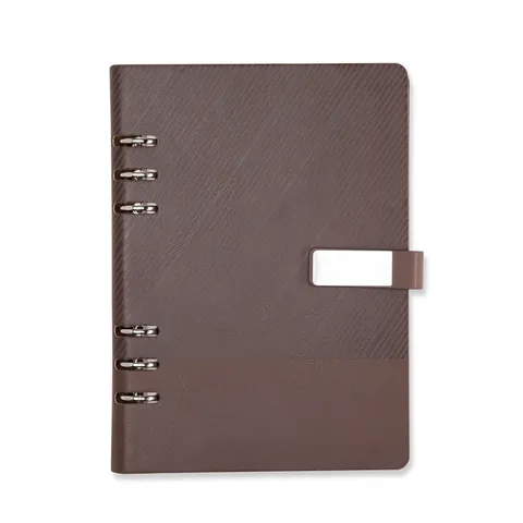 Caderno fichário de couro sintético personalizado 80 folhas com pauta