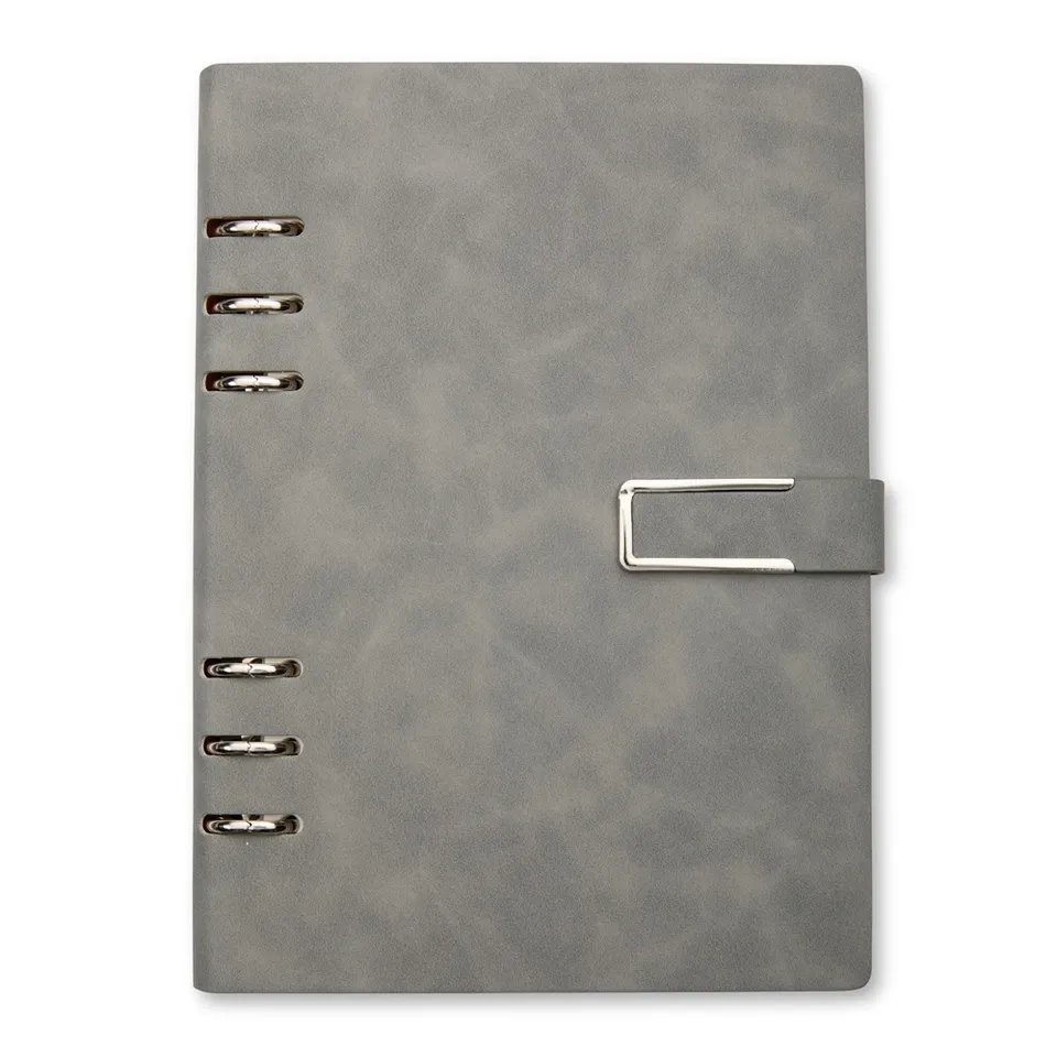 Caderno fichário de PU personalizado 119 folhas com capa dura na cor cinza