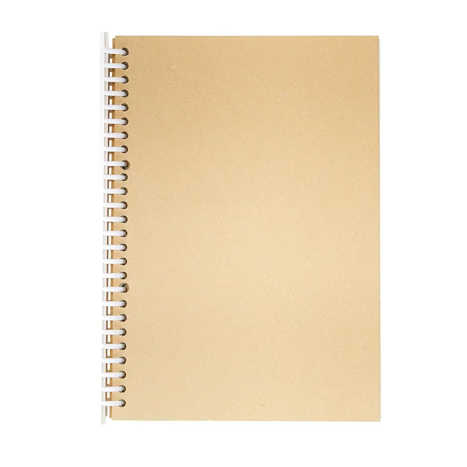 Caderno wire-o personalizado 90 folhas com capa dura e pauta na cor kraft