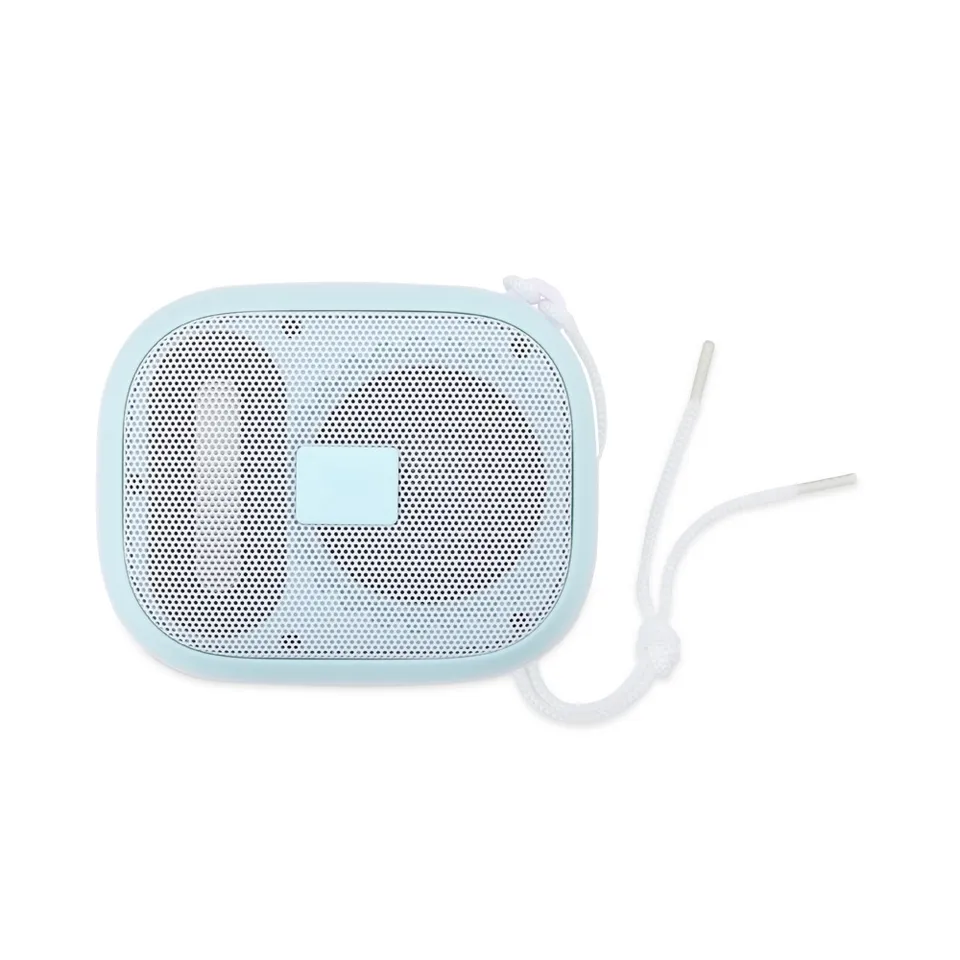 Caixa de som bluetooth personalizada TWS com rádio FM 8,2 × 10,2 cm na cor branco