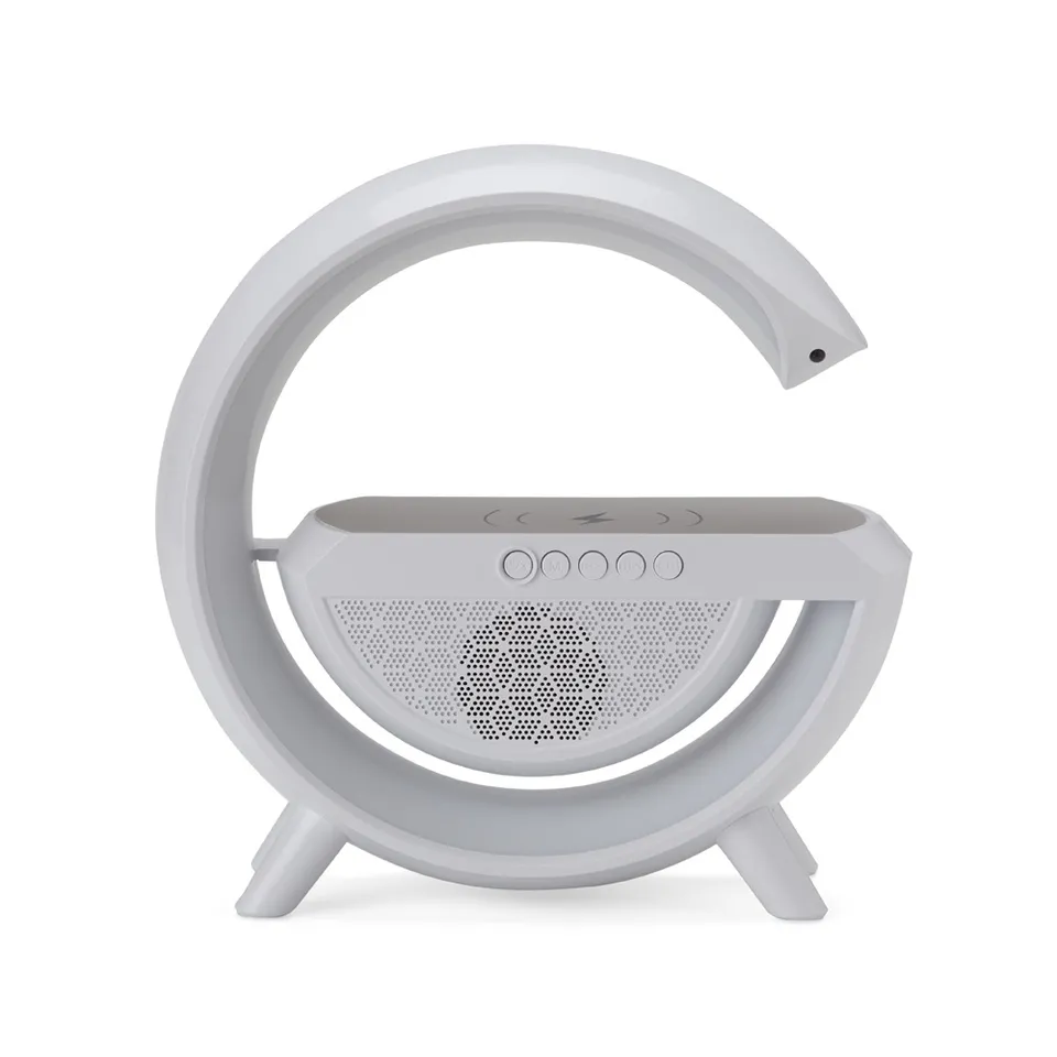 Caixa de som bluetooth personalizada com carregador por indução na cor branco