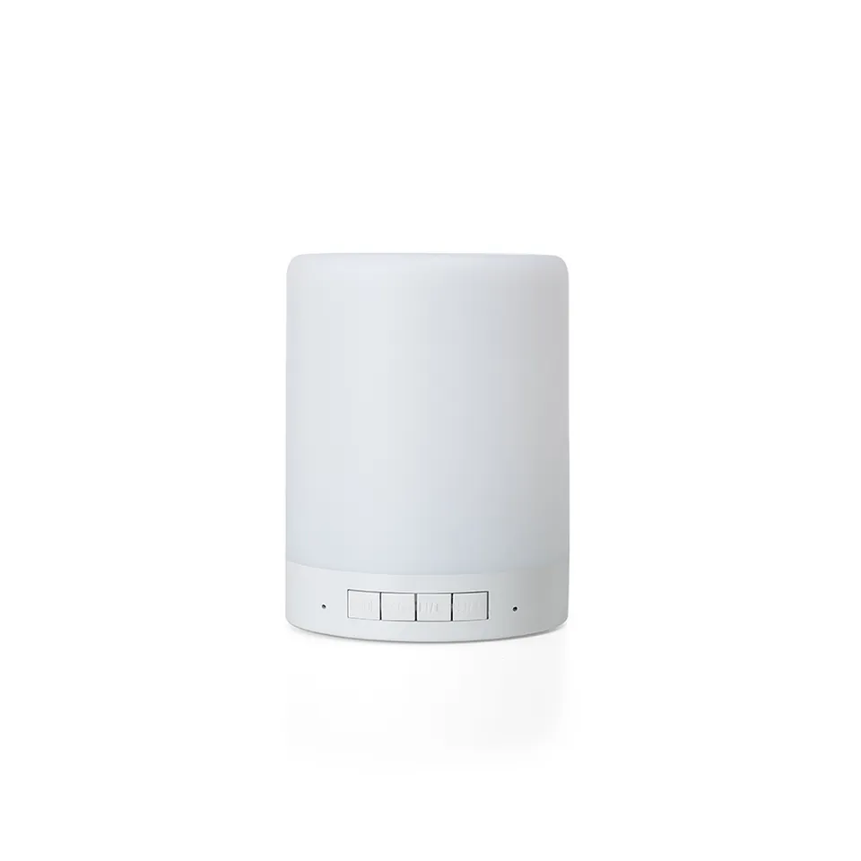 Caixa de som bluetooth personalizada com luminária e rádio FM na cor branco