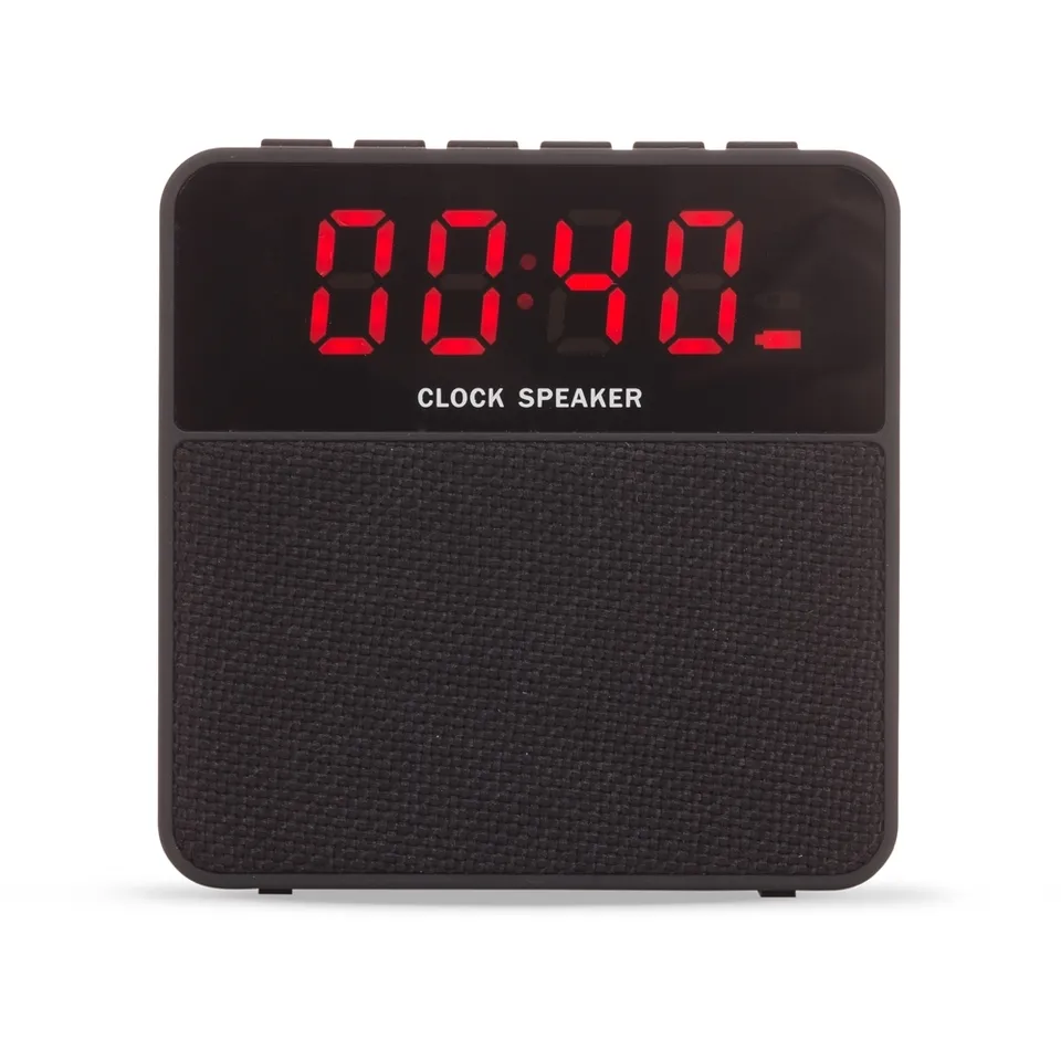 Caixa de som bluetooth multimídia personalizada com relógio e display na cor preto