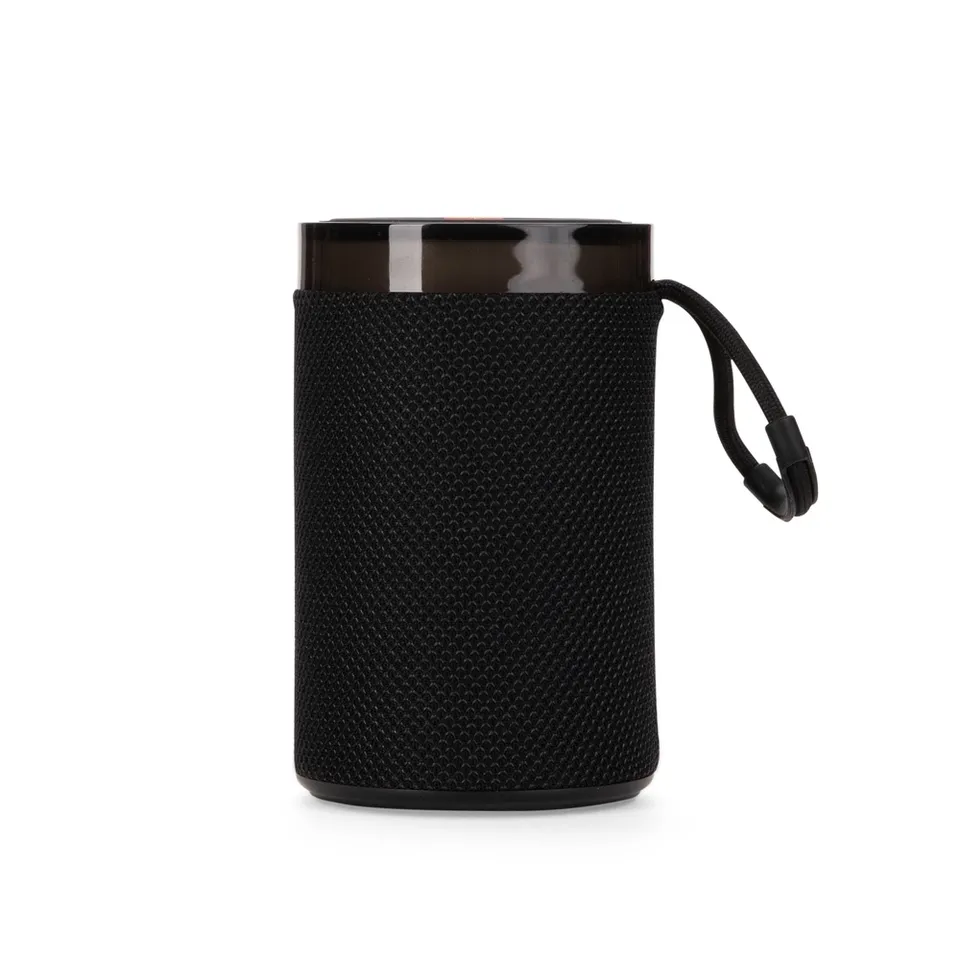 Caixa de som bluetooth multimídia TWS personalizada com luzes RGB e rádio FM 12,7 × 8 cm na cor preto
