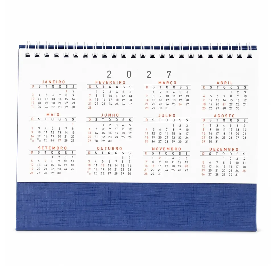 Calendário de mesa 2027 na cor azul