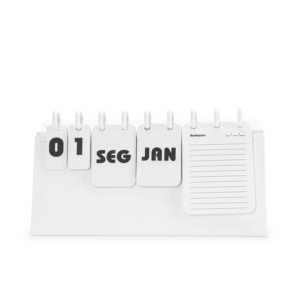 Calendário permanente de mesa disco na cor branco
