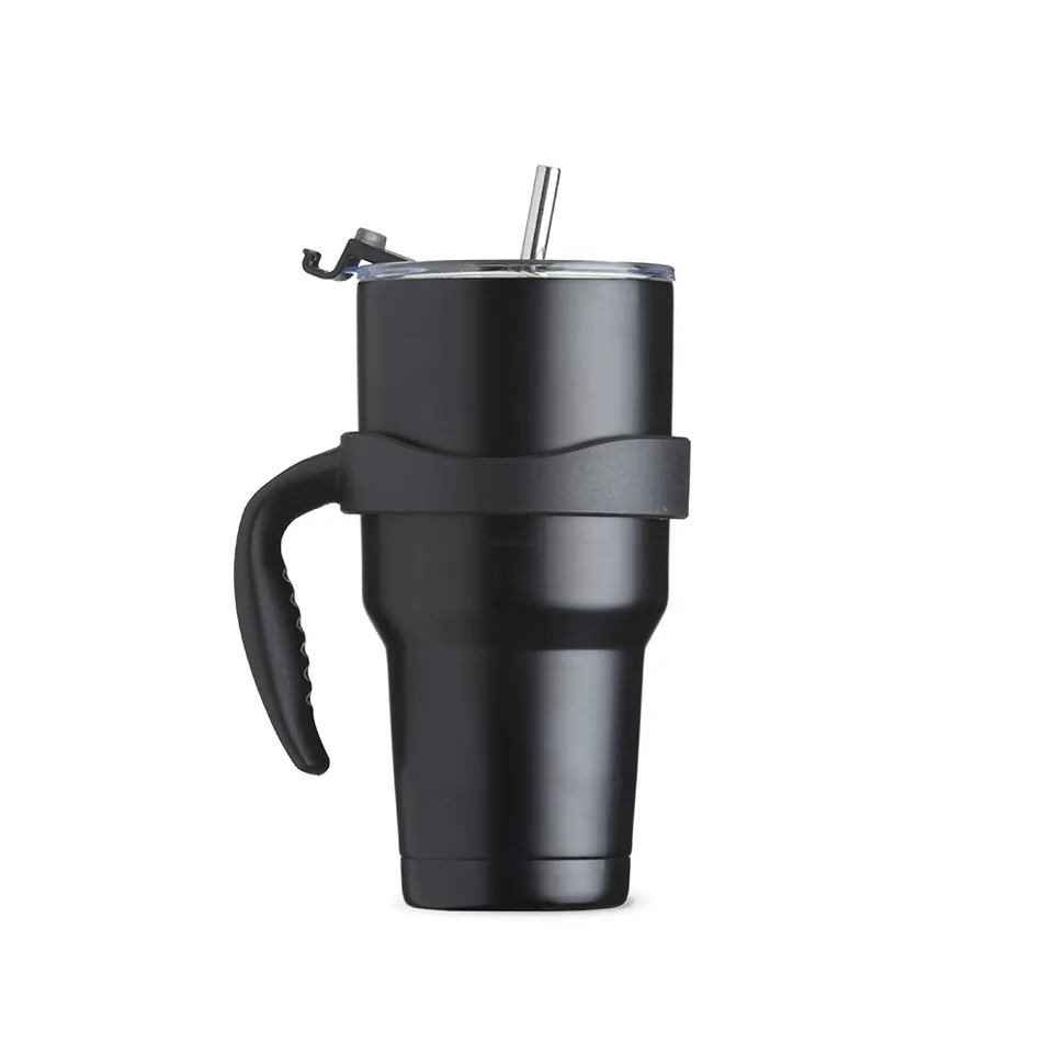 Caneca térmica de inox personalizada 800 ml com canudo de inox e bico na cor preto