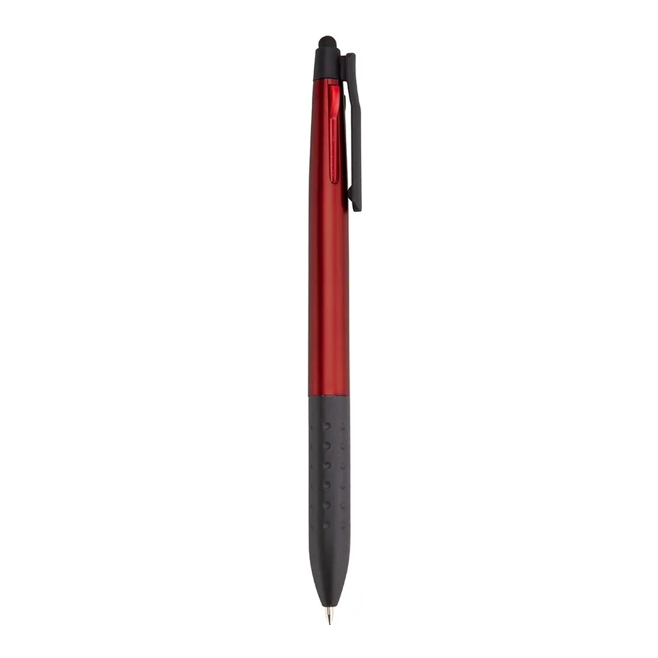 Caneta plástica touch personalizada texturizada na cor vermelho