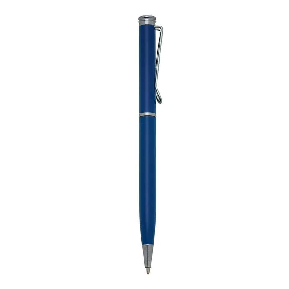 Caneta de metal personalizada giratória na cor azul