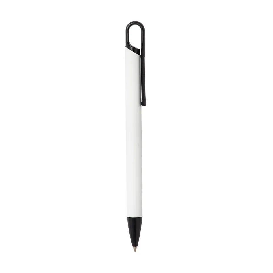 Caneta de metal personalizada com detalhe emborrachado na cor branco