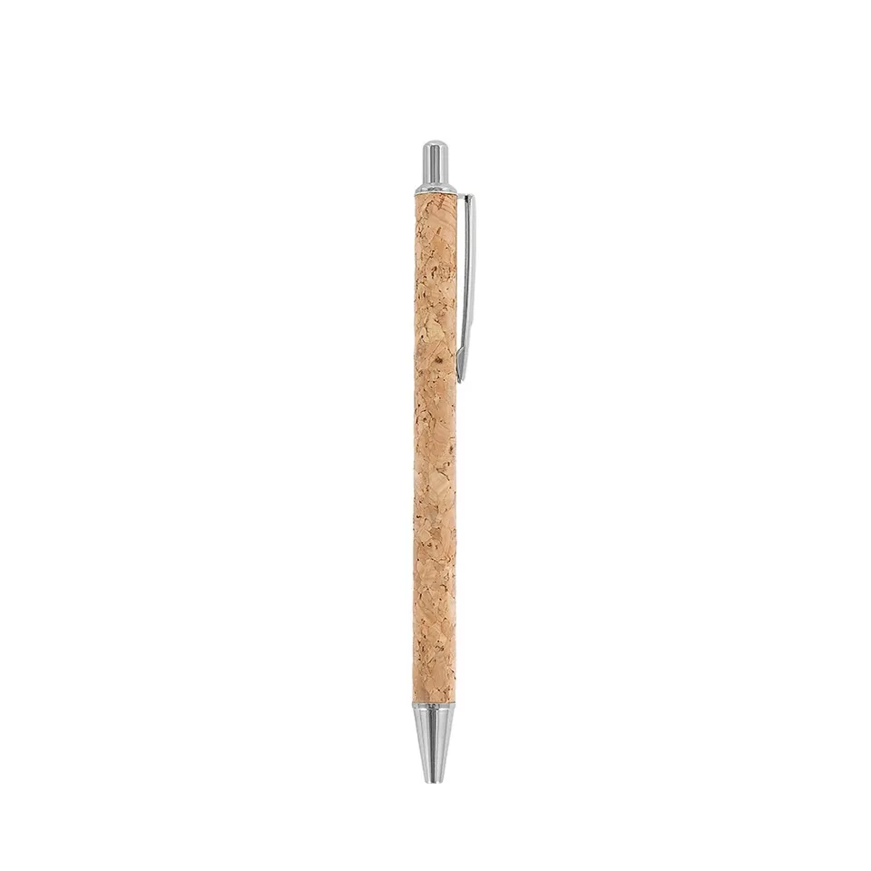 Caneta metal e cortiça na cor bege