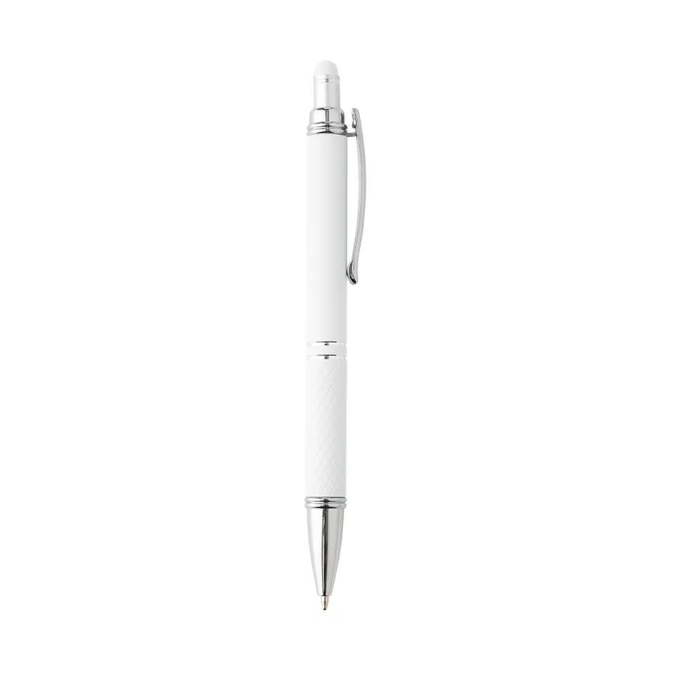 Caneta de metal touch personalizada texturizada na cor branco