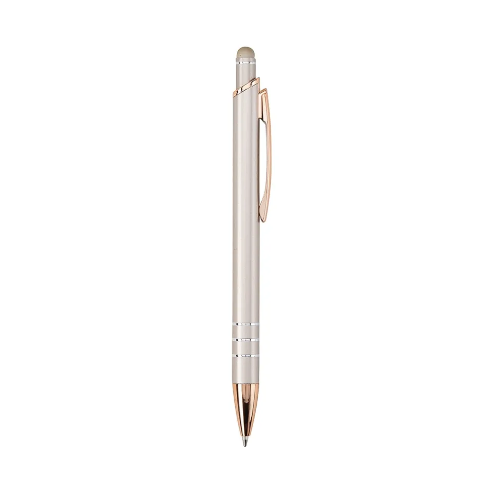 Caneta de metal touch personalizada perolada com relevo na cor bronze