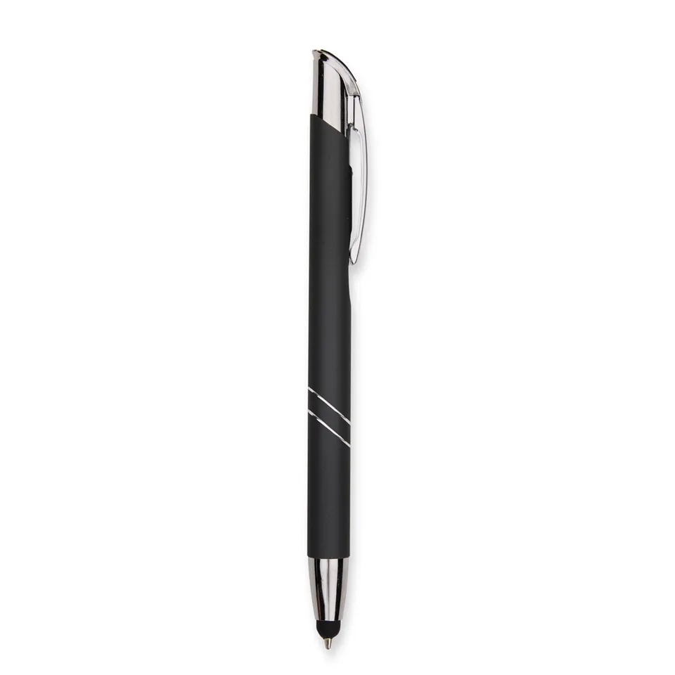 Caneta de metal touch personalizada texturizada na cor preto