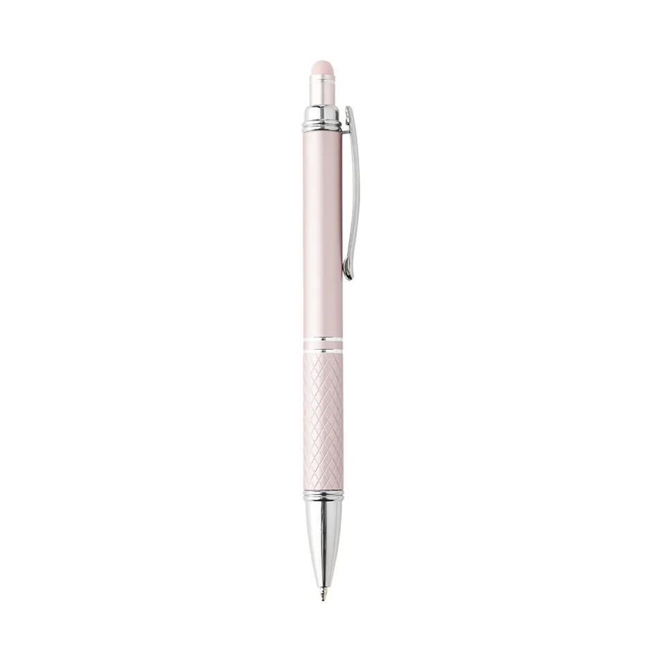 Caneta de metal touch personalizada texturizada na cor rosa