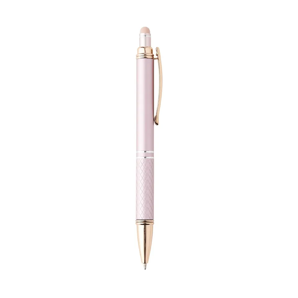 Caneta de metal touch personalizada texturizada na cor rosa