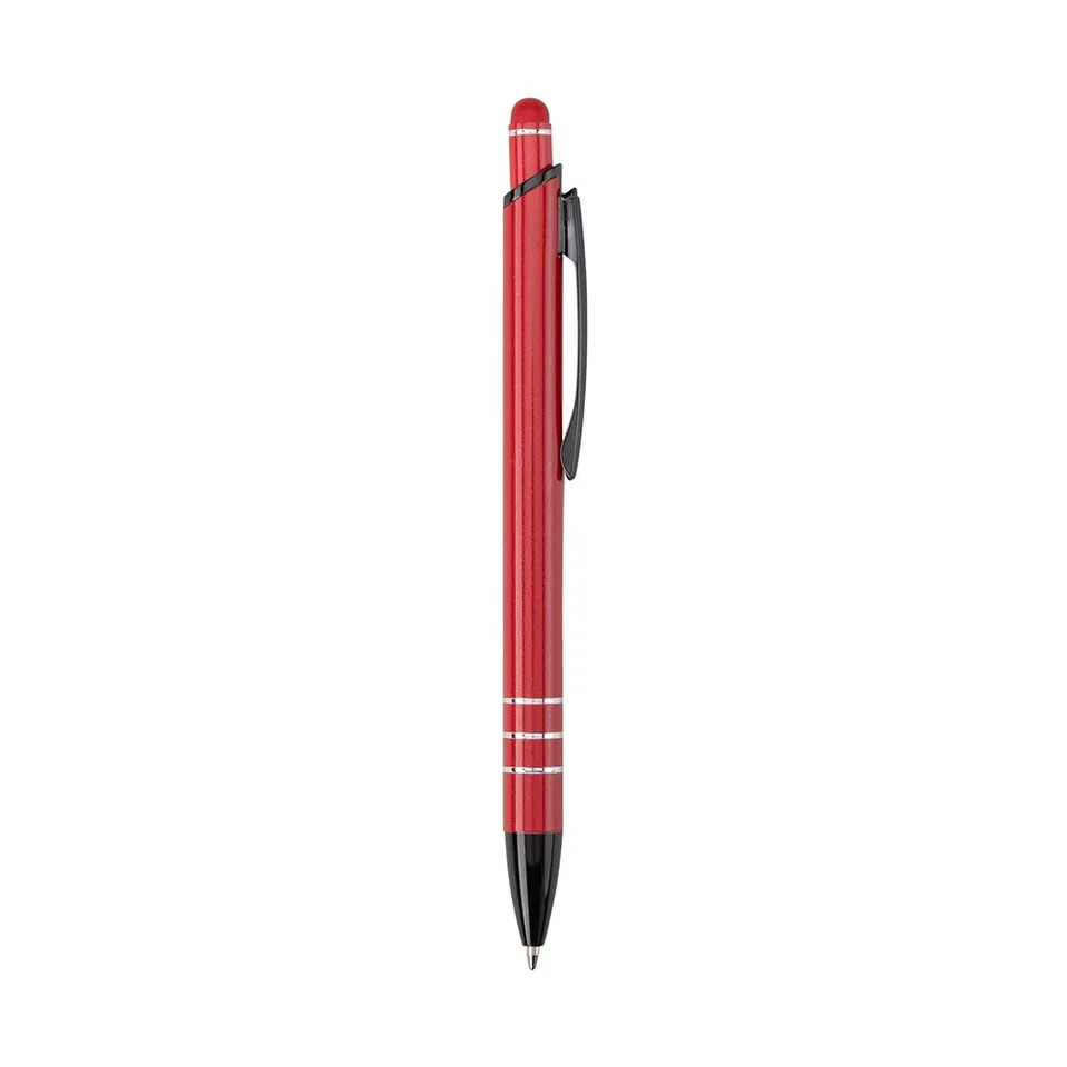 Caneta de metal touch personalizada perolada com relevo na cor vermelho
