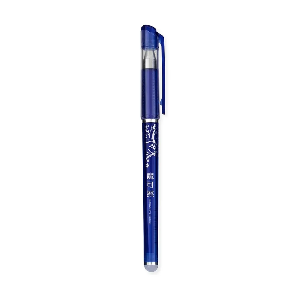 Caneta plástica personalizada apagável com tampa na cor azul